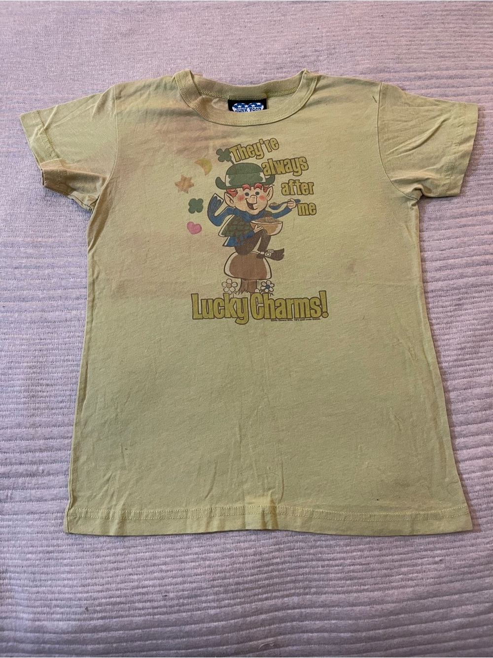 Junk Food Lucky Charms Tee Womens XS Green Graphic T Shirt 2005 Y2K Made USA